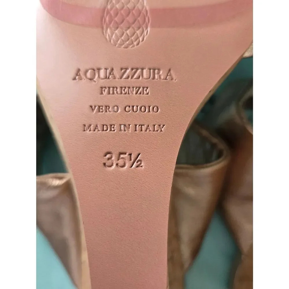 AQUAZZURA Twist Metallic Leather Wedge Mules in Light Copper $750